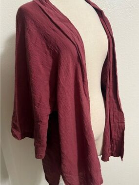 Open-Front Wine Red Draped Cardigan/kimono
